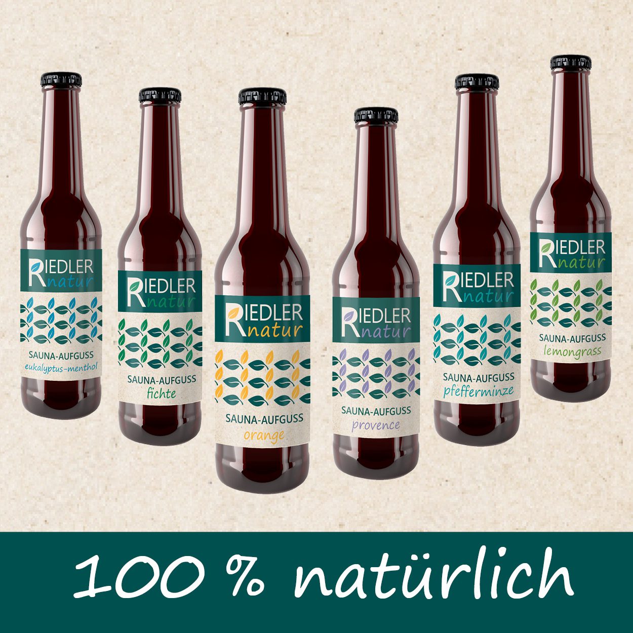 Riedler Natur Sauna Aufguss 6er Set Eukalyptus-Menthol Fichte Orange Provence Pfefferminze Lemongrass